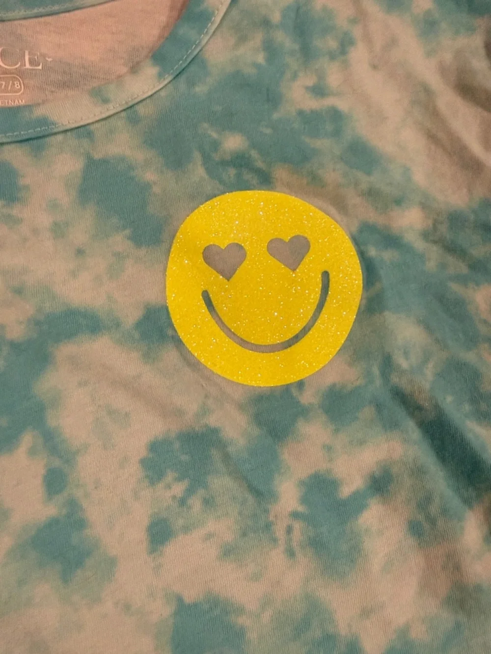 The Children's Place Blue & White Tie-Dye Tee with Yellow Heart-Eyes Smiley